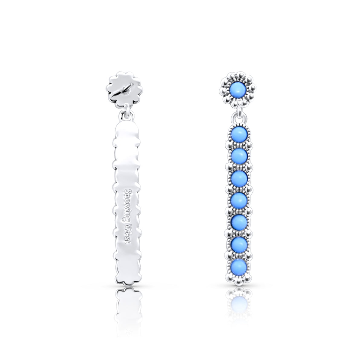 Sterling Silver Plated Western Genuine Turquoise Stone Bar Earring