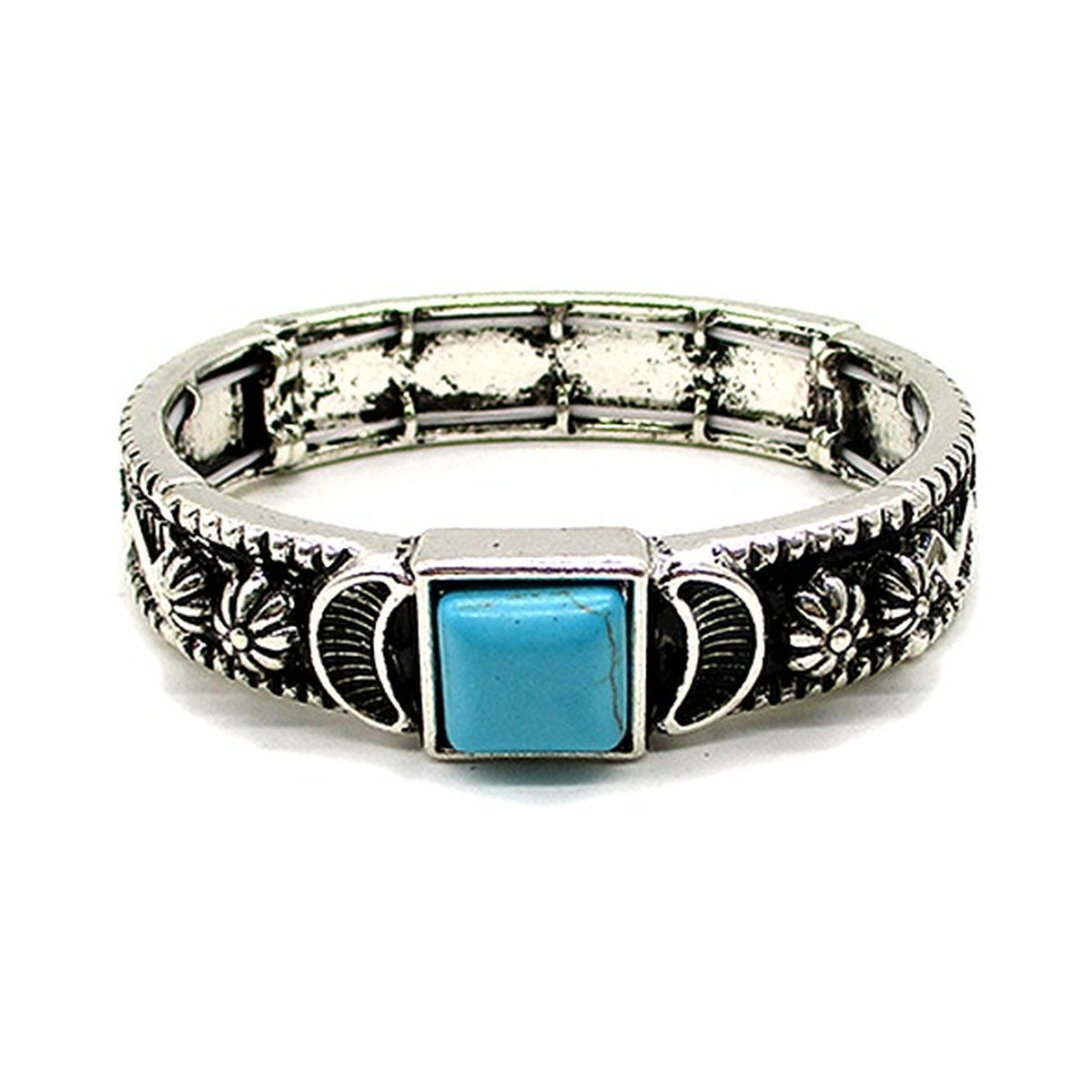 Western Patterned Turquoise Stretch Bracelet (SB2594)