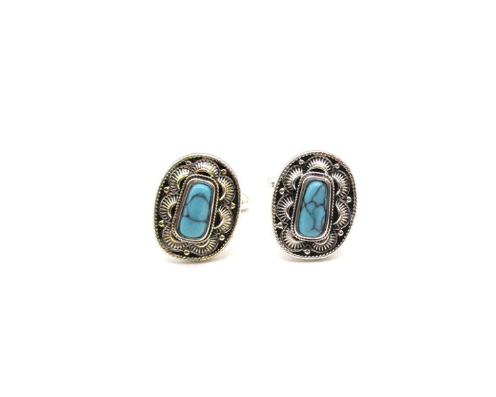 Western Oval Turquoise Stone Shirts Cufflinks