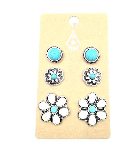 Western 3 Pair Turquoise Post Earring Set
