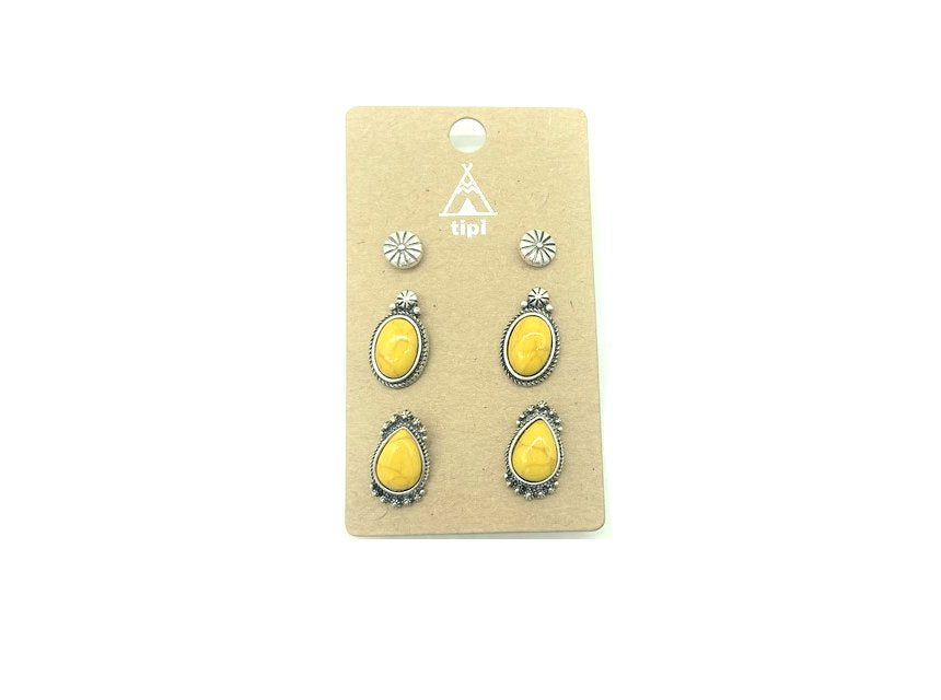 Western 3 Pair Turquoise Earring Set
