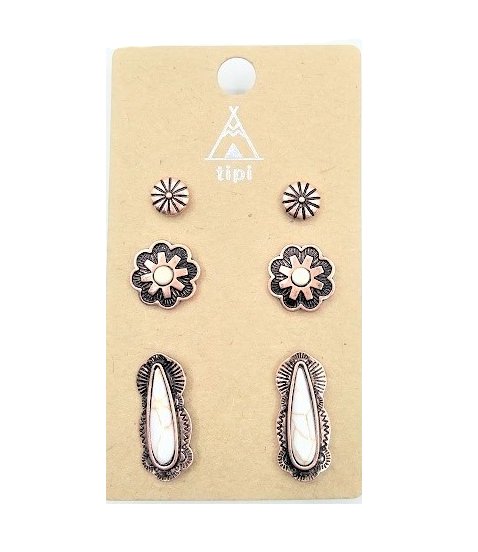 Western 3 Pair Turquoise Earring Set