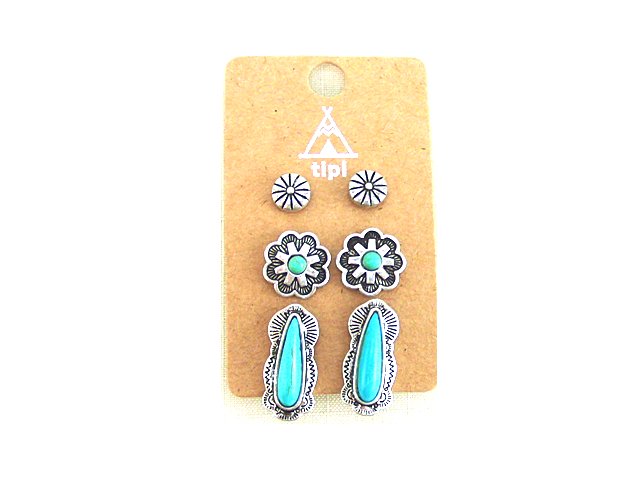 Western 3 Pair Turquoise Earring Set