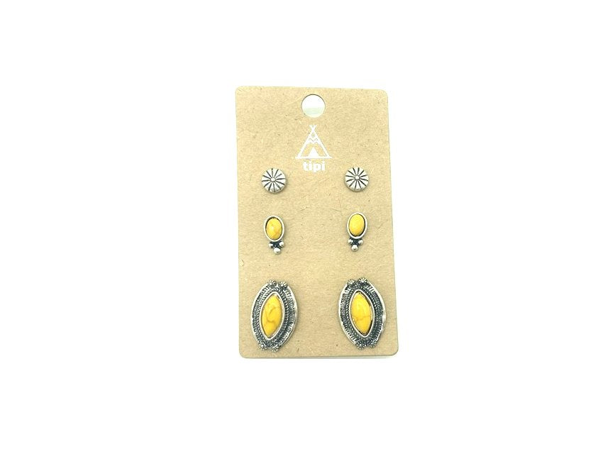 Western 3 Pair Turquoise Earring Set