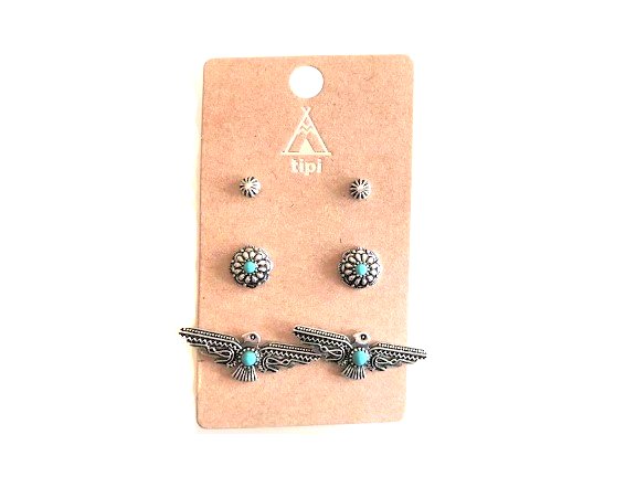 Western 3 Pair Turquoise Earring Set