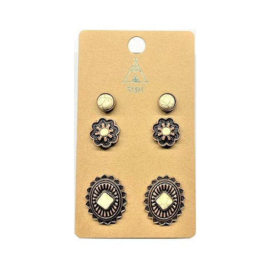 Western 3 Pair Turquoise Earring Set