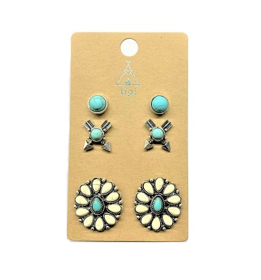Western 3 Pair Turquoise Earring Set