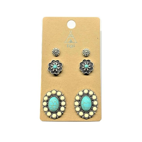 Western 3 Pair Turquoise Earring Set