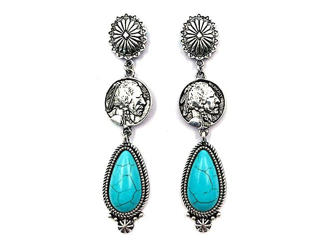 Western Indian Coin Dangle Earring