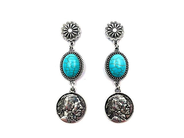 Western Indian Coin Dangle Earring