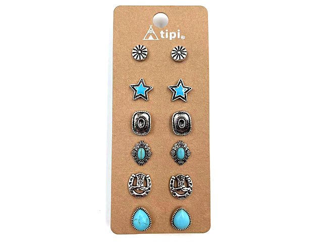 Western 6 Pair Dainty Post Earring Set