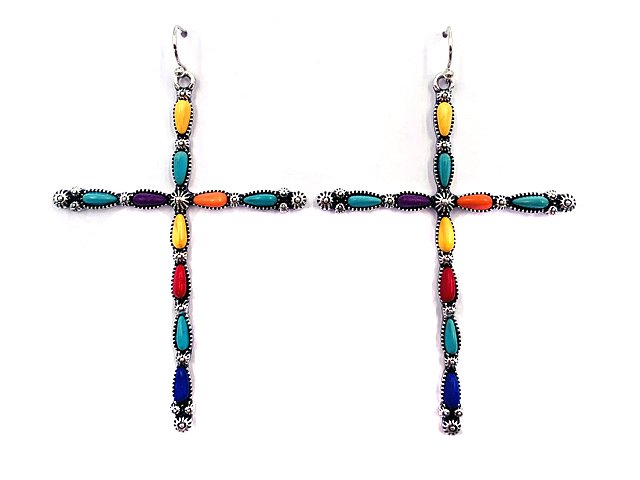 Western Turquoise Cross Earring