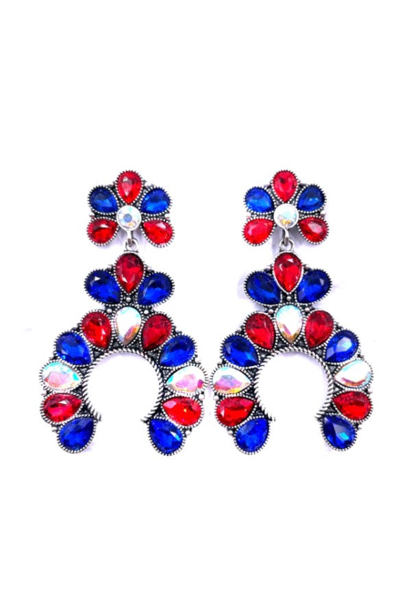 USA WESTERN SQUASH BLOSSOM CRYSTAL STONE EARRINGS