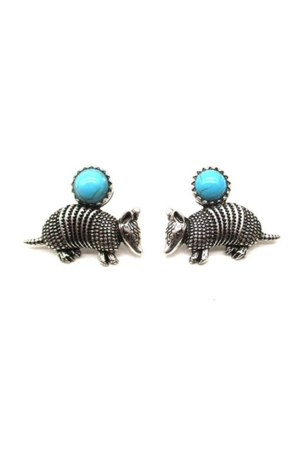 WESTERN ARMADILLO TURQUOISE STONE EARRINGS