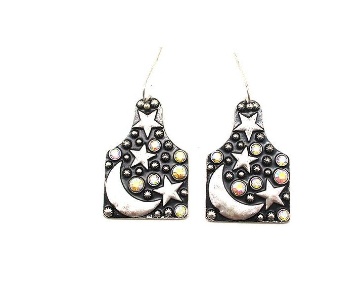 WESTERN MOON AND STAR CATTLE TAG EARRINGS