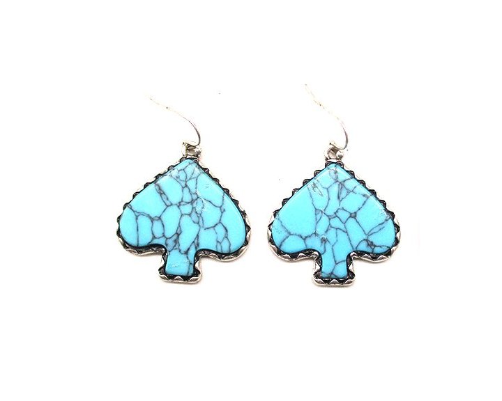 WESTERN TURQUOISE STONE SPADE EARRINGS