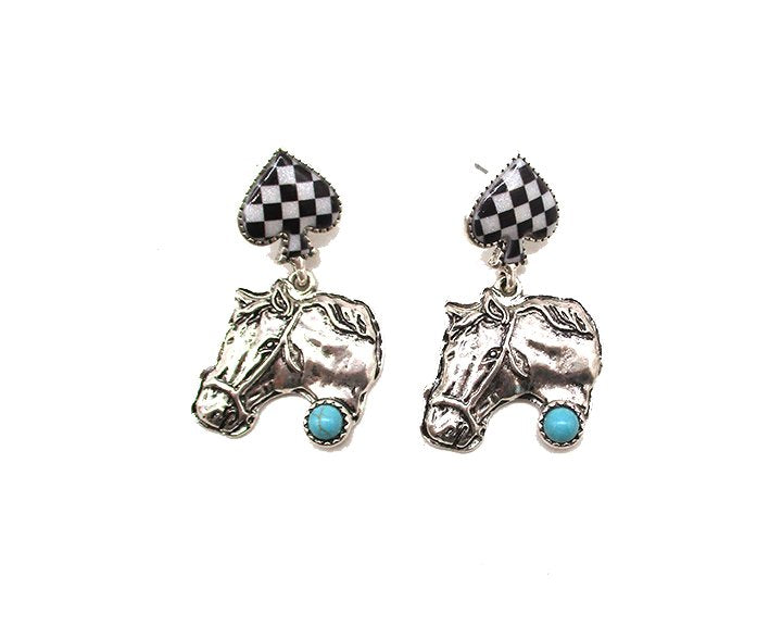 WESTERN HORSE HEAD CHECKER EARRINGS
