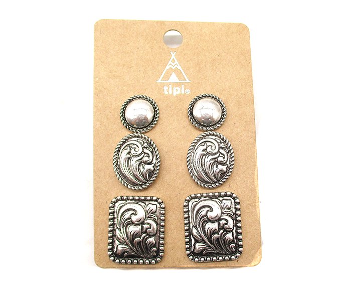 Western Etched 3 Pcs Earring Set