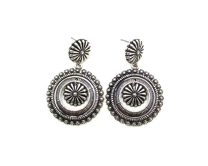 Western Round Concho Cut Out Dangle Earring
