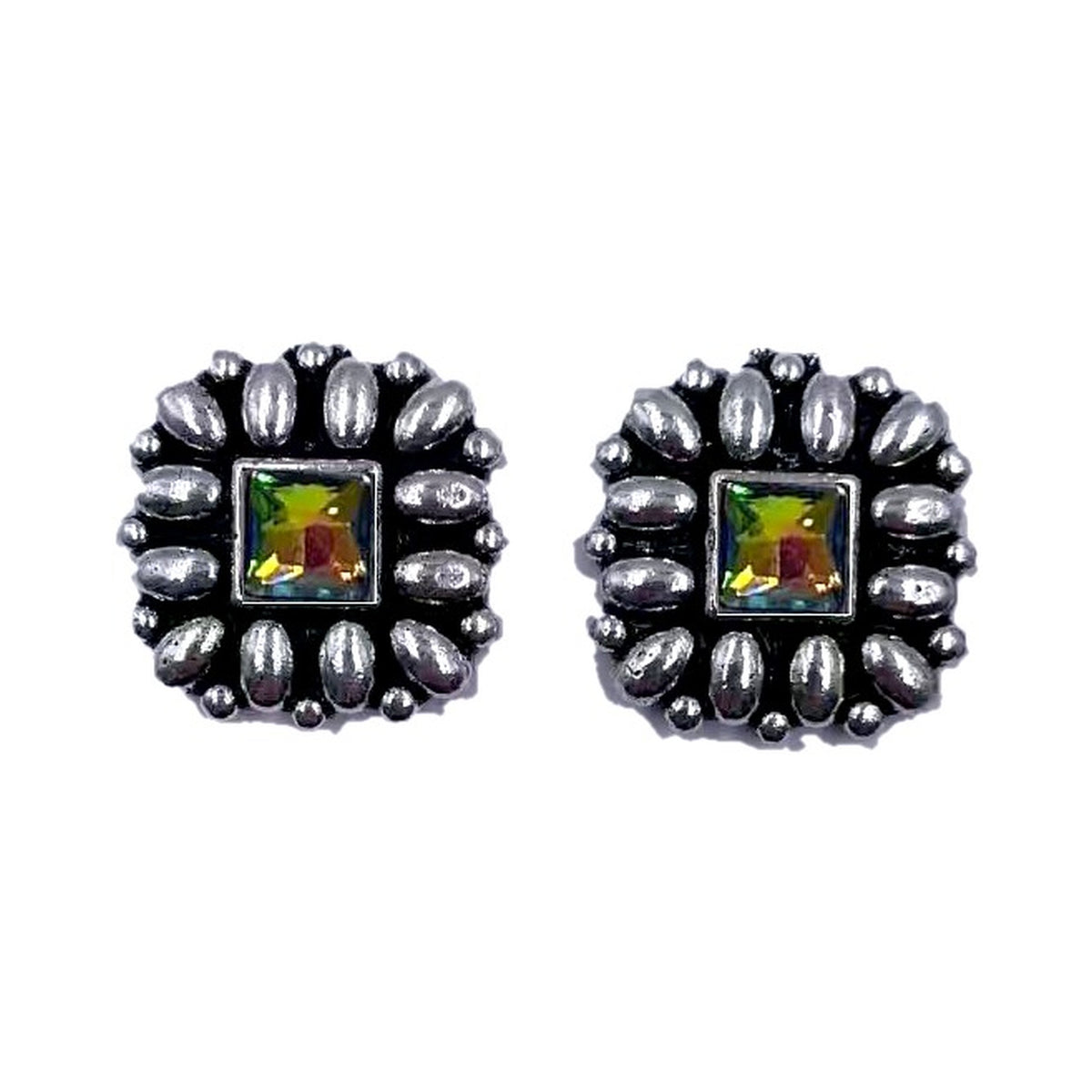 Western Square Flower Concho Earrings
