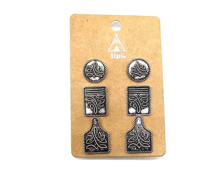 Western Bluebell Boot Stitch 3 Pair Earring Set