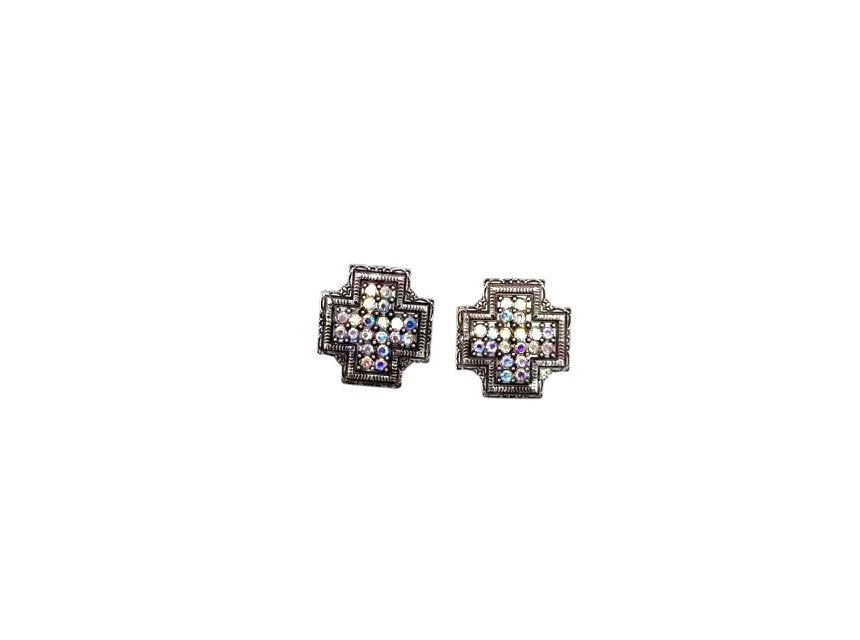 Western Small AB Stone Cross Earring