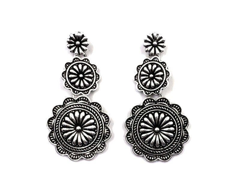 Western Round Concho 3 Dangle Earring