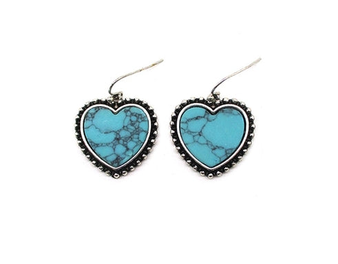 Western Turquoise Heart Dangle Earring