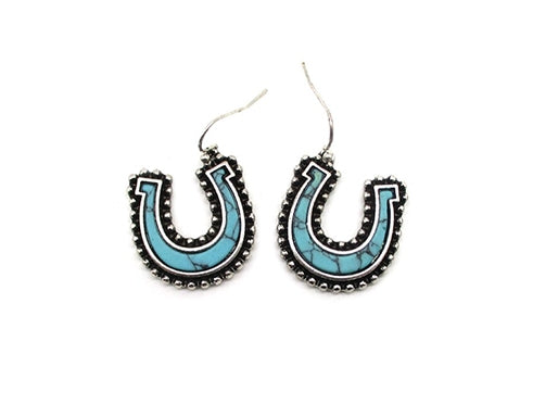 Western Turquoise Horseshoe Dangle Earring