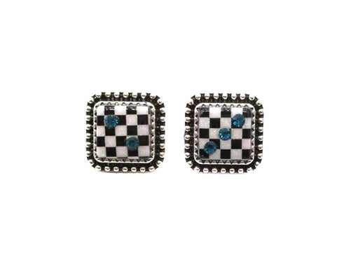 Checkered Dice AB Stone Post Earring