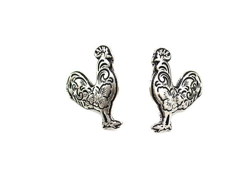 Western Etched Rooster Stud Earring