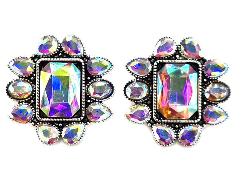 Western Rectangle AB Stone Stud Earring