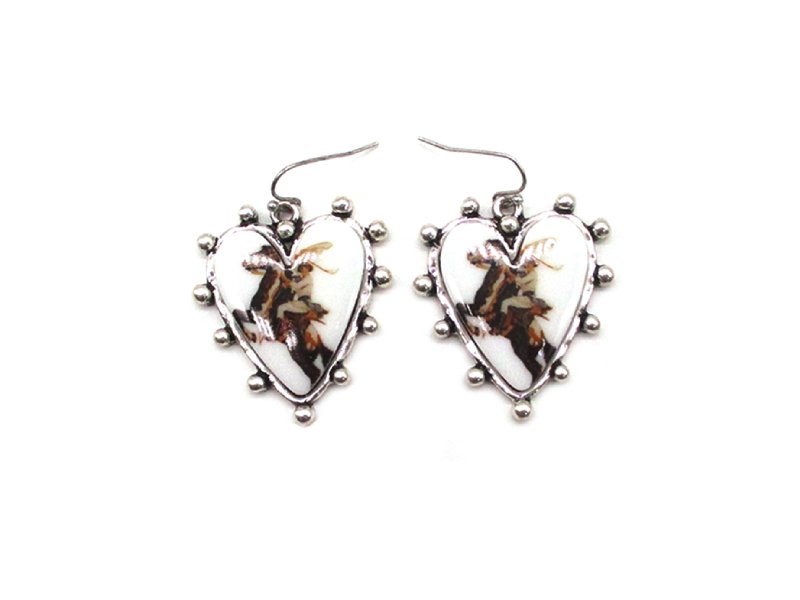 Western Theme Print Heart Earring