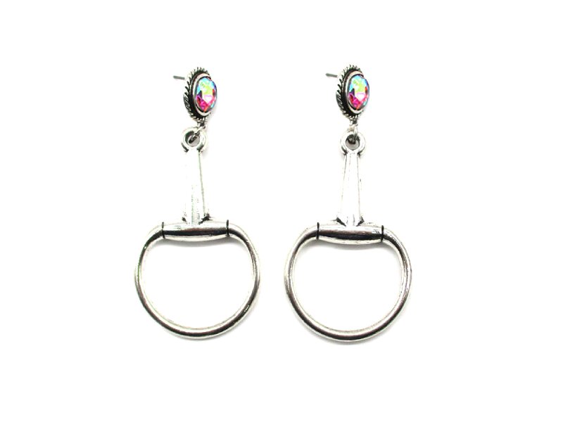 Western Snaffle Bit AB Stone Dangle Earring