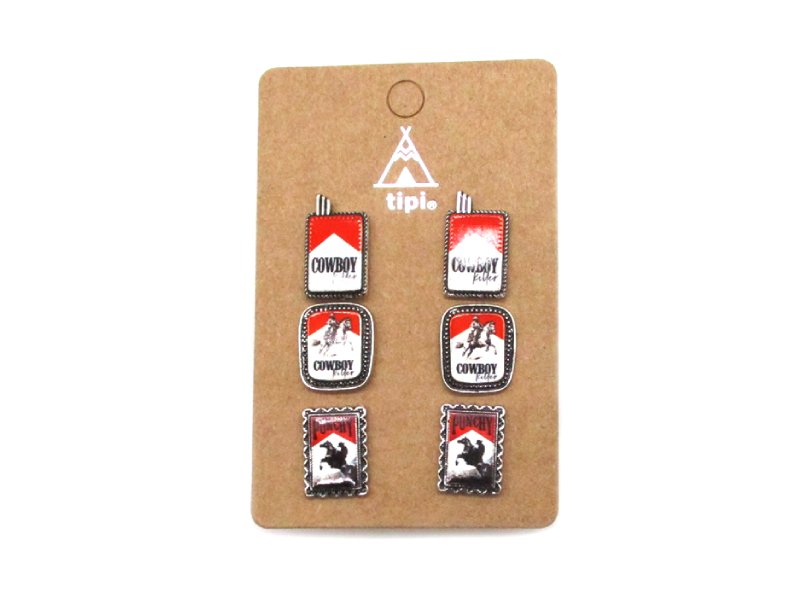 Western 3Pair Cowboy Killer Theme Earring Set