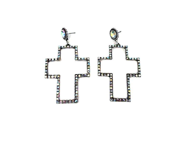 Western AB Stone Cross Dangle Earring
