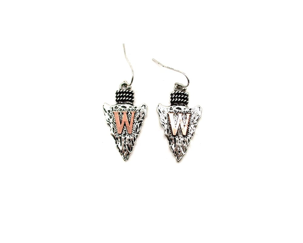 Western Two Tone Arrow Head Initial Dangle Earring