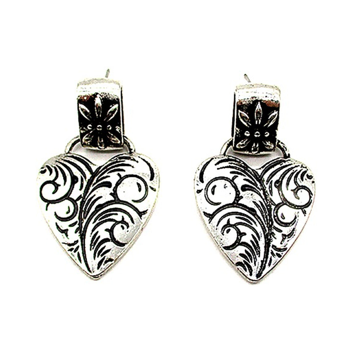 Western Etched Heart Earrings