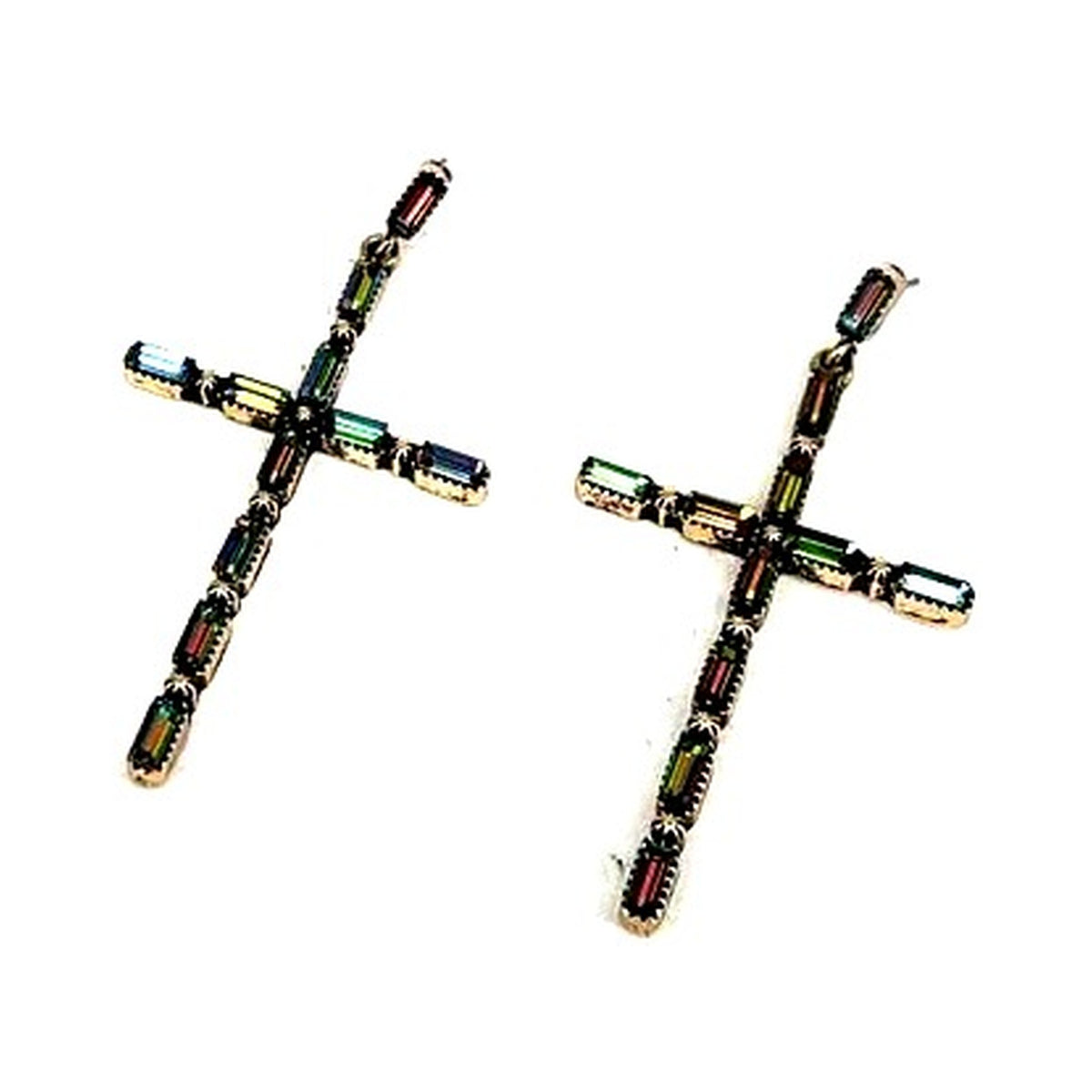 Western Large Crystal Cross Earrings - Volcano