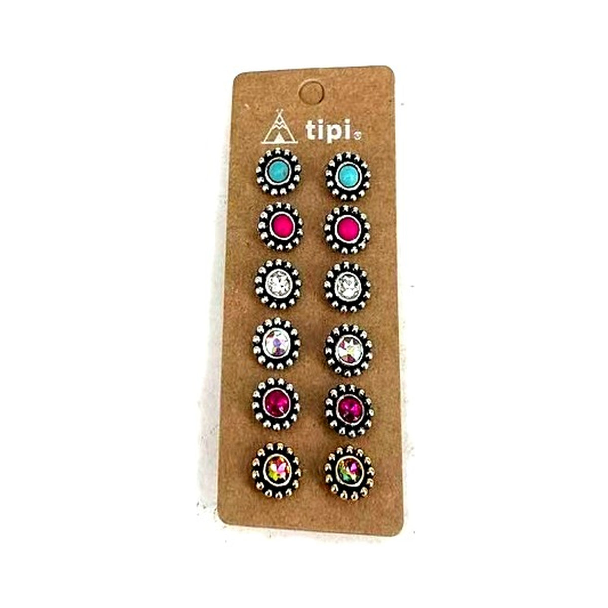 Western Crystal 6 Pair Earrings - Multi (SE3395)