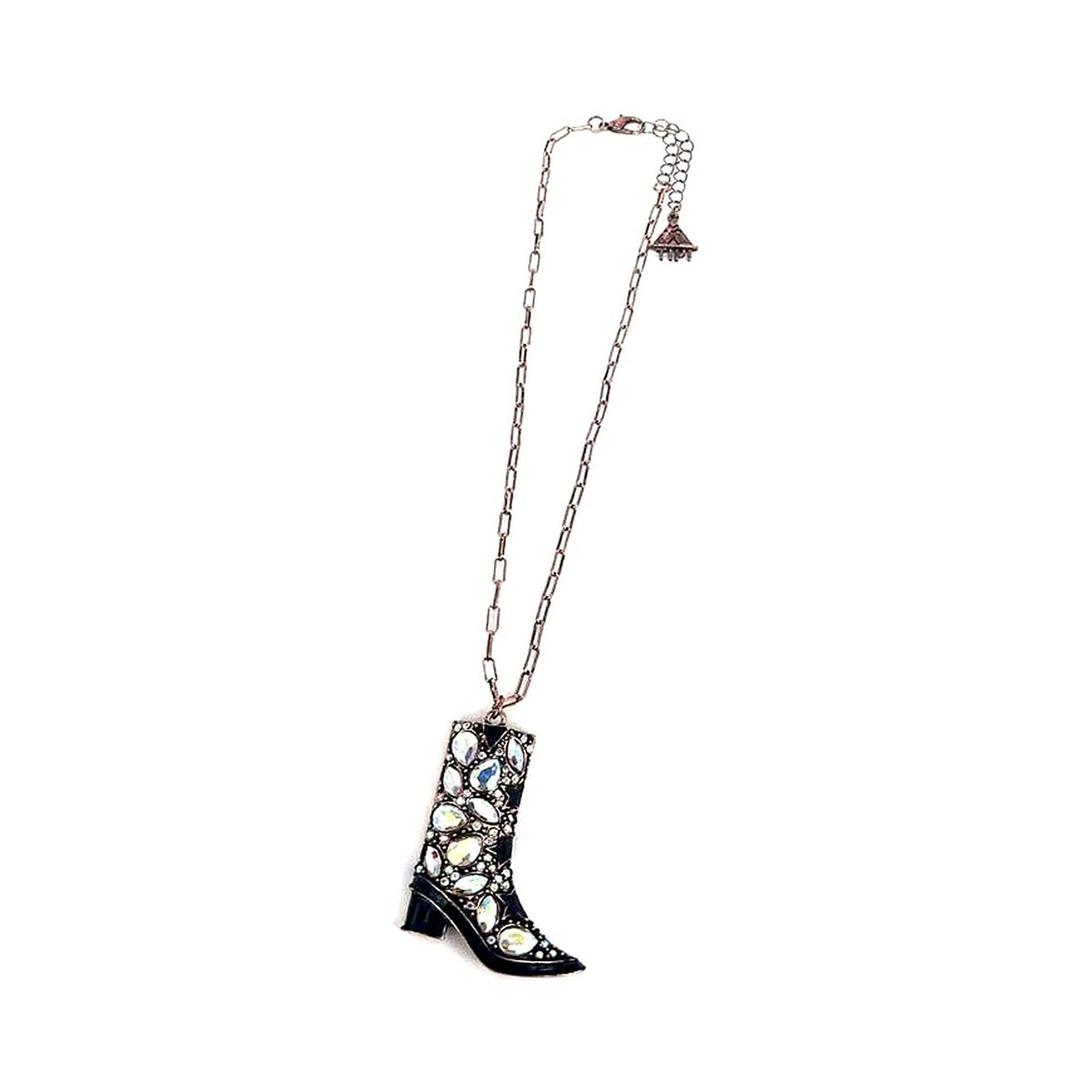 Western Black Cowboy Boot AB Crystal Necklace