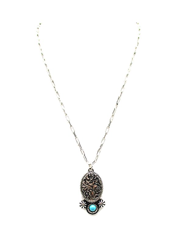 Western Etched Oval Turquoise Pendant Earring