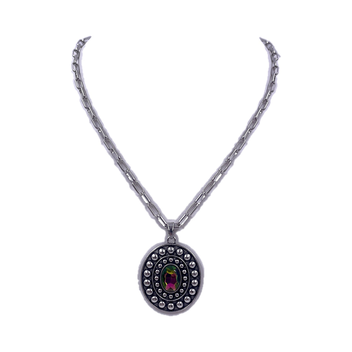 Western Crystal Round Concho Necklace