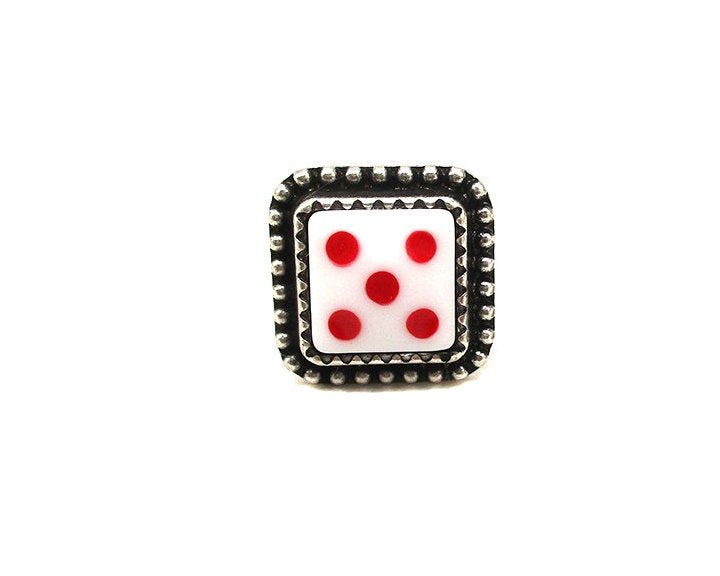 White and Red Dice Cuff Ring