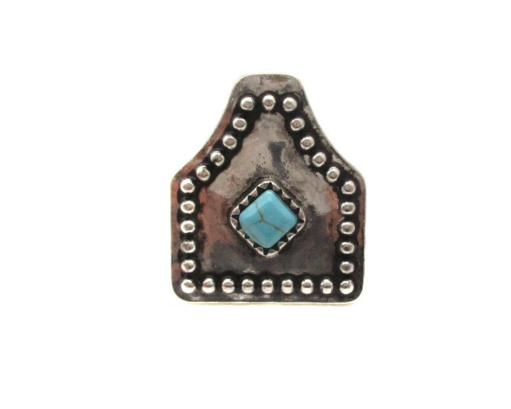 Western Cattle Tag Turquoise Cuff Ring