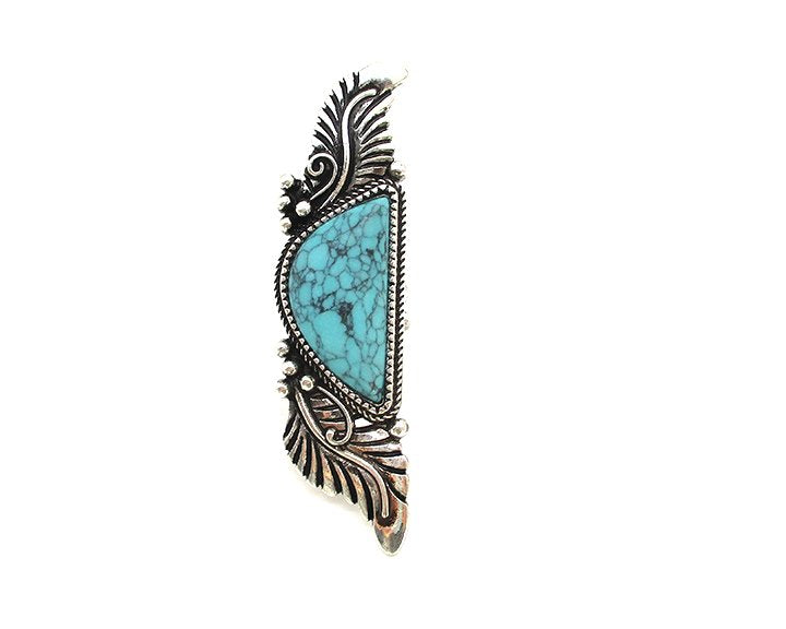 Western Feather Turquoise Cuff Ring