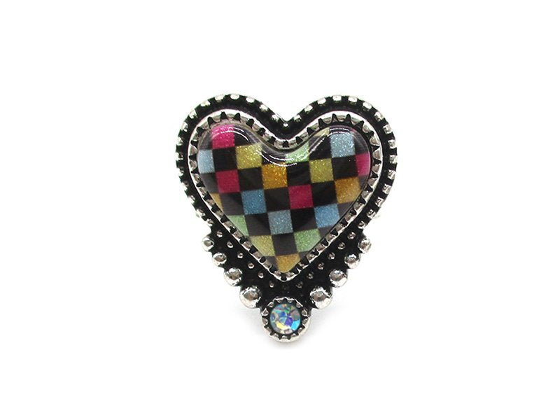 Rainbow Checkered Heart Cuff Ring