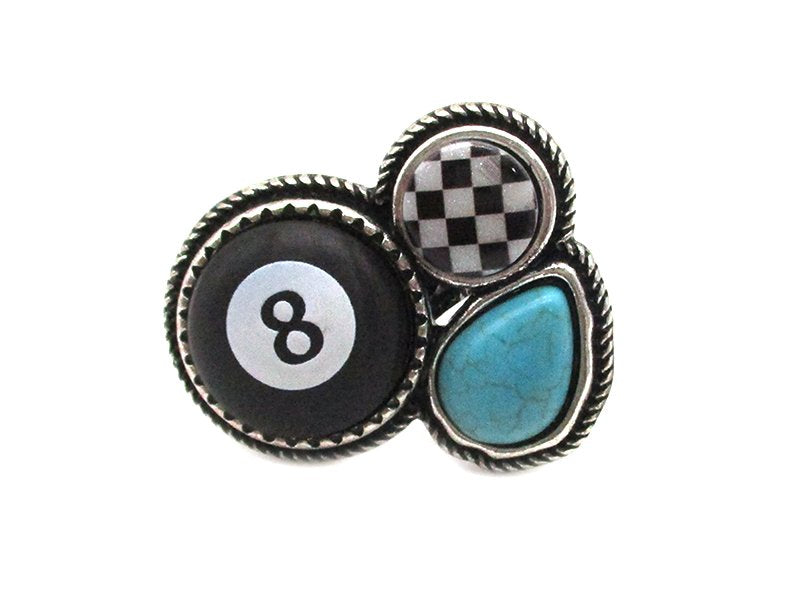 Western 8 Ball Checker Cuff Ring