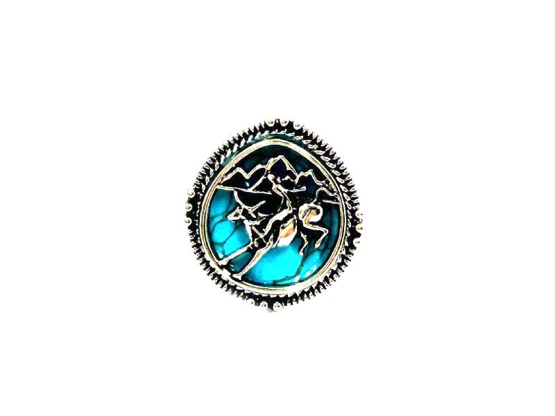 Western Turquoise Round Horse Cuff Ring