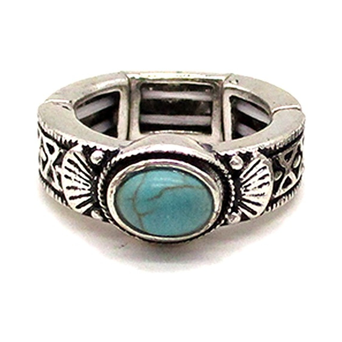 Western Patterned Turquoise Stretch Ring (SR0907)